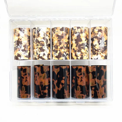 Blushimmer leopard print nail foil transfer paper with animal skin design for nail art and manicure decoration.
