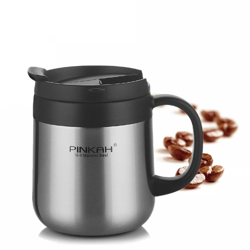 PINKAH 340&460ml Coffee Mug 304 Stainless Steel Thermos Mugs With Handle With Lid Insulated Tea mug Vacuum Cup Office Thermos