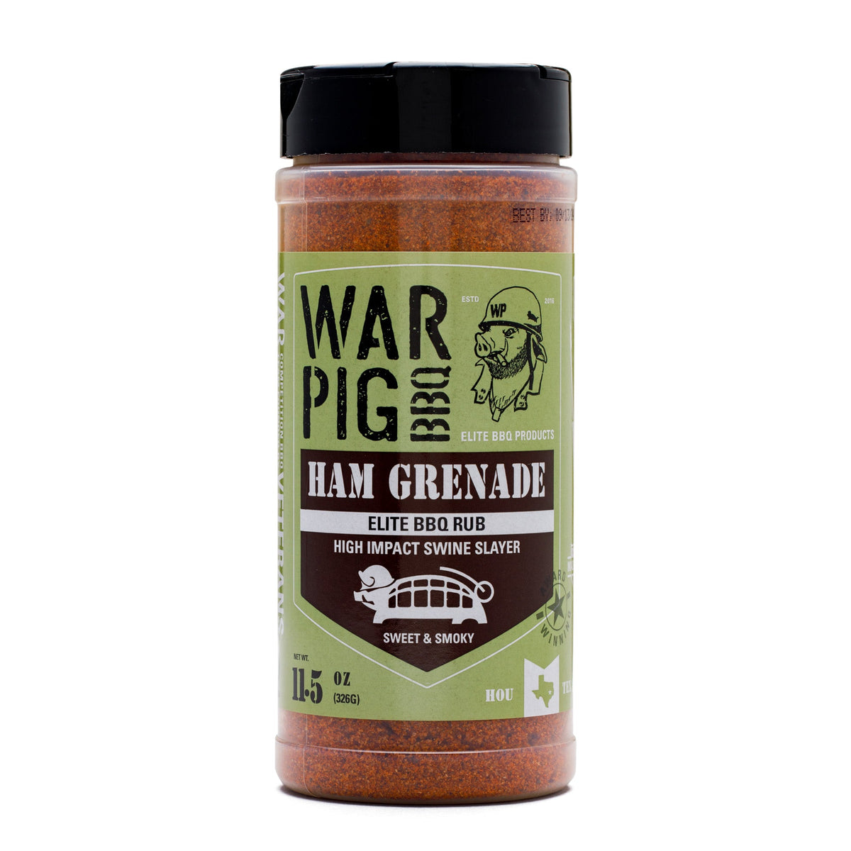 WarPig BBQ Ham Grenade with sliced ham and spicy sauce, displayed on a plate for a bold, flavorful presentation.