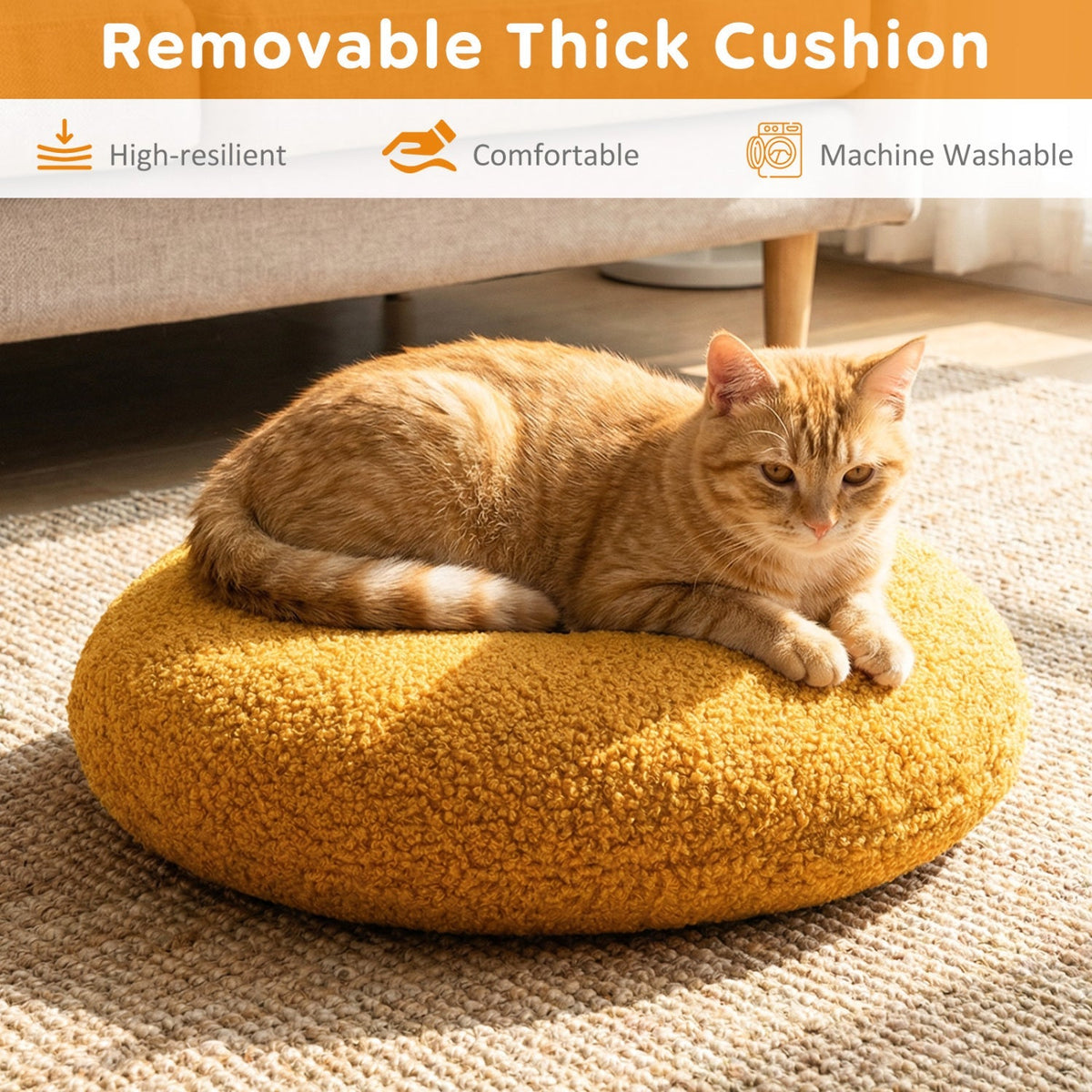 Hamburger-shaped cat nest with removable cushion and chicken drumstick toy, ideal for indoor cats, by GBruno Store.
