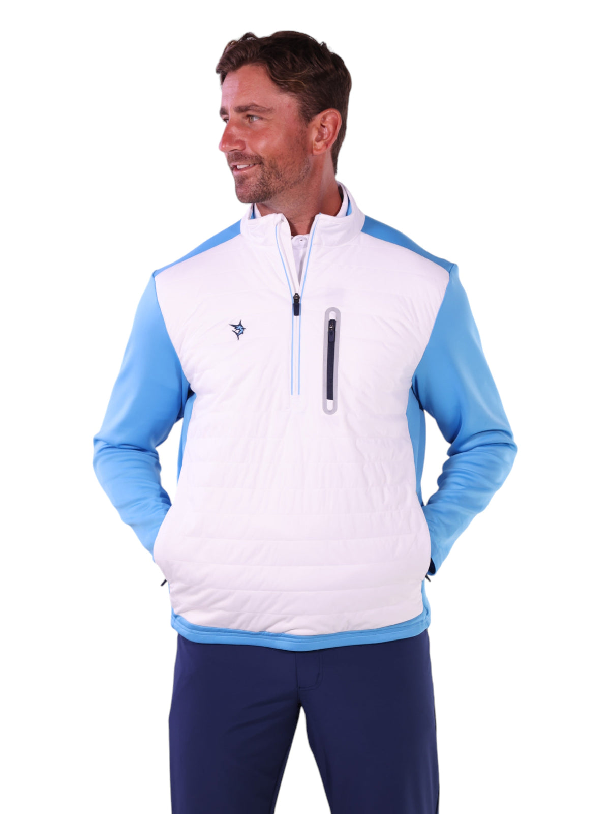 White Water Life Hampton Pullover Technical Layer quarter zip with hands visible, showcasing its comfortable, technical fabric.