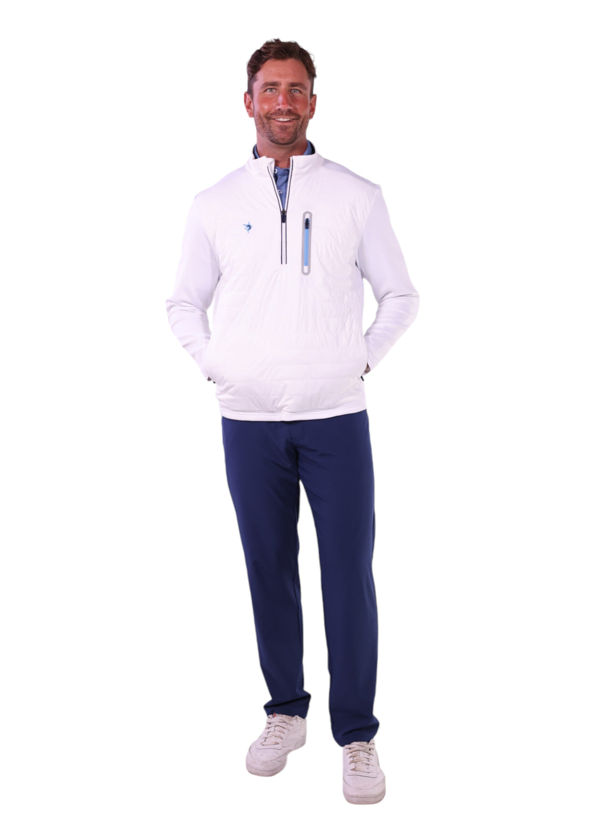 White Water Life Hampton Pullover technical quarter zip layer, shown in a close-up image with a sleek, functional design.