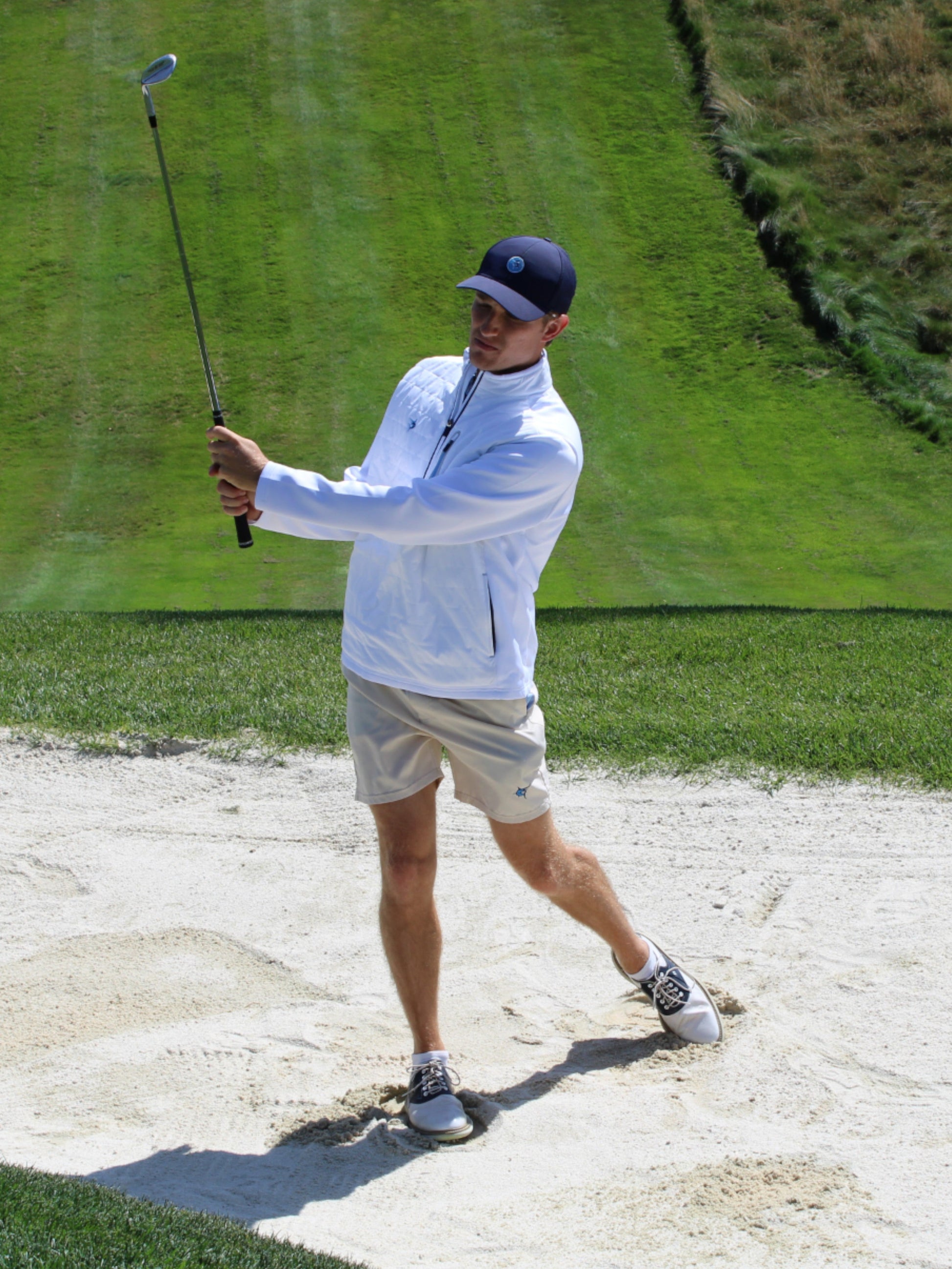 White Water Life Hampton Pullover Technical Layer quarter zip in white, showing the sleek design and fabric texture.