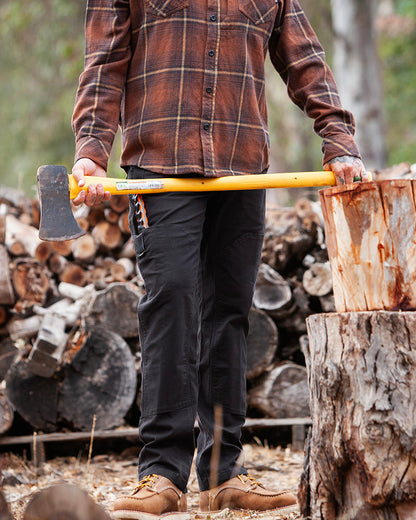 Black Hardened Double Knee Pants by Off The Grid Surplus, durable work pants with reinforced knees and a rugged design.