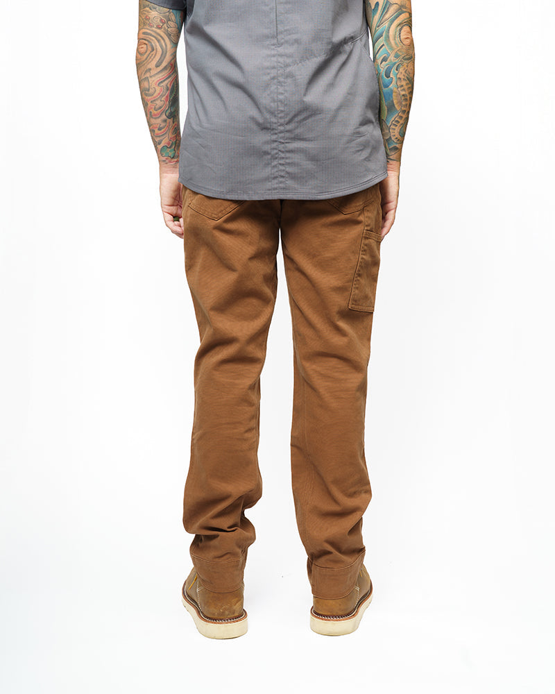Off The Grid Surplus hardened double knee pants in tobacco color, durable workwear with reinforced knees and sturdy fabric.