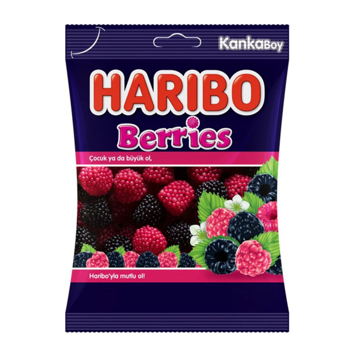 Haribo Berries gummy candies in 80g pack with colorful berry-shaped sweets and fruity flavors.