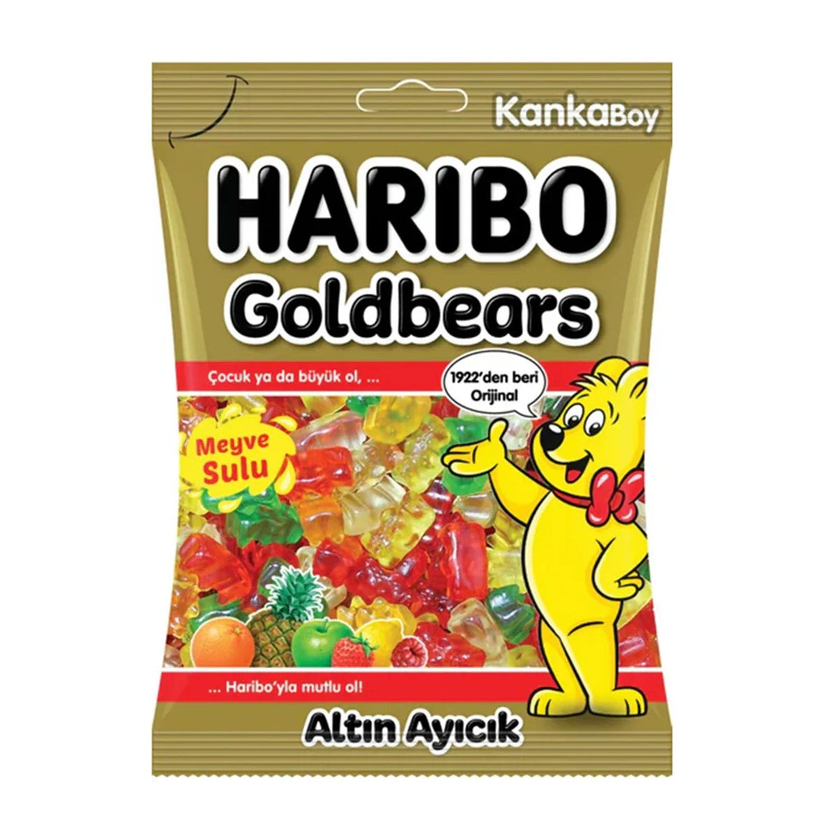 Haribo Goldbears gummy candies in a clear 80g bag, colorful bear shapes from the S101 brand.