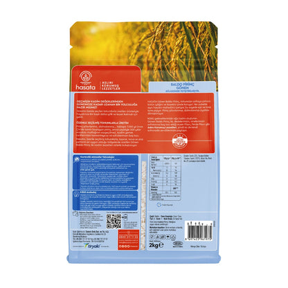 S101 Hasata Rice Baldo 2Kg package, premium rice grains in a clear bag, showcasing the product's quality and texture.