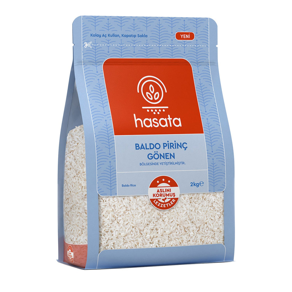 S101 Hasata Rice Baldo 2kg bag, premium long-grain rice with a white, polished appearance, ideal for cooking and everyday meals.