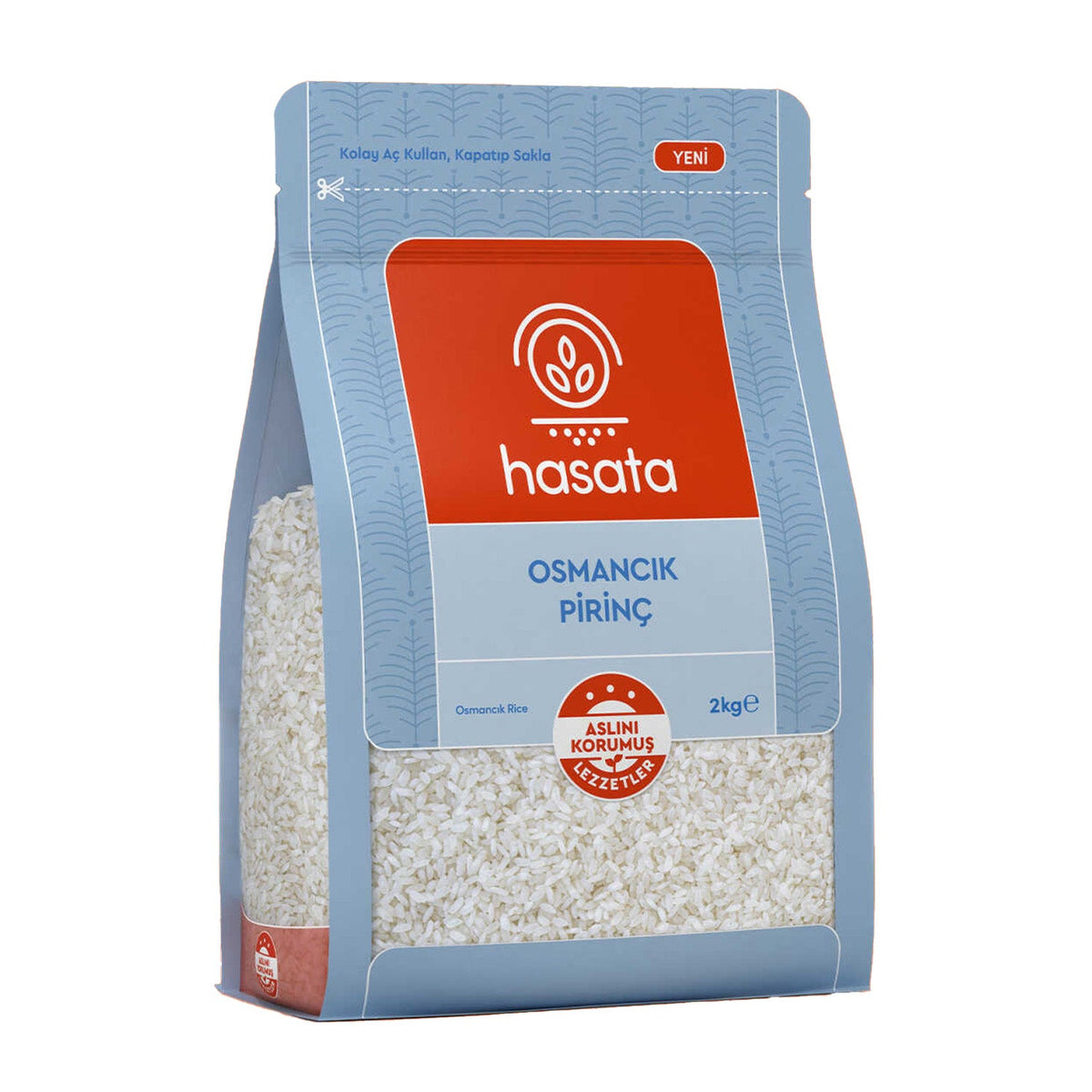 S101 Hasata Rice Osmancik 2kg bag showing white rice grains in a clear package, ideal for cooking traditional dishes