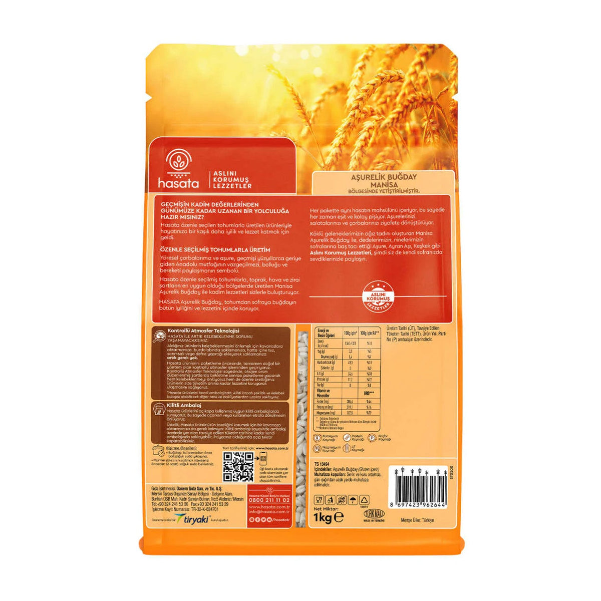 S101 Hasata peeled wheat in a 1kg bag, showing the clean, whole wheat grains ready for cooking or baking.
