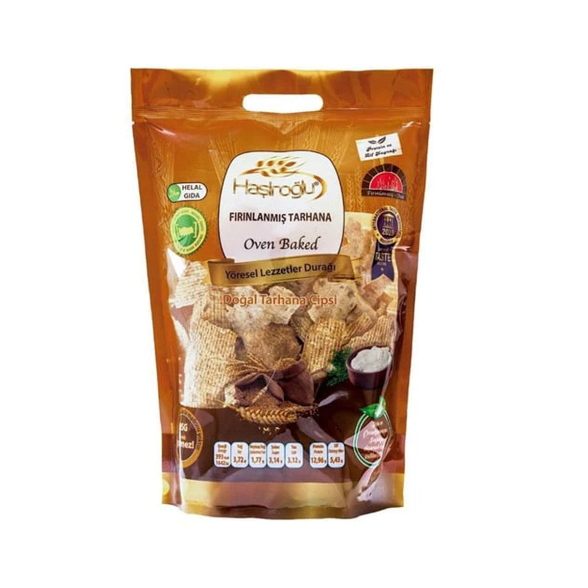 S101 Hasiroglu Tarhana Chip baked snack in 225g pack, showing crispy, reddish tarhana chips on the packaging.