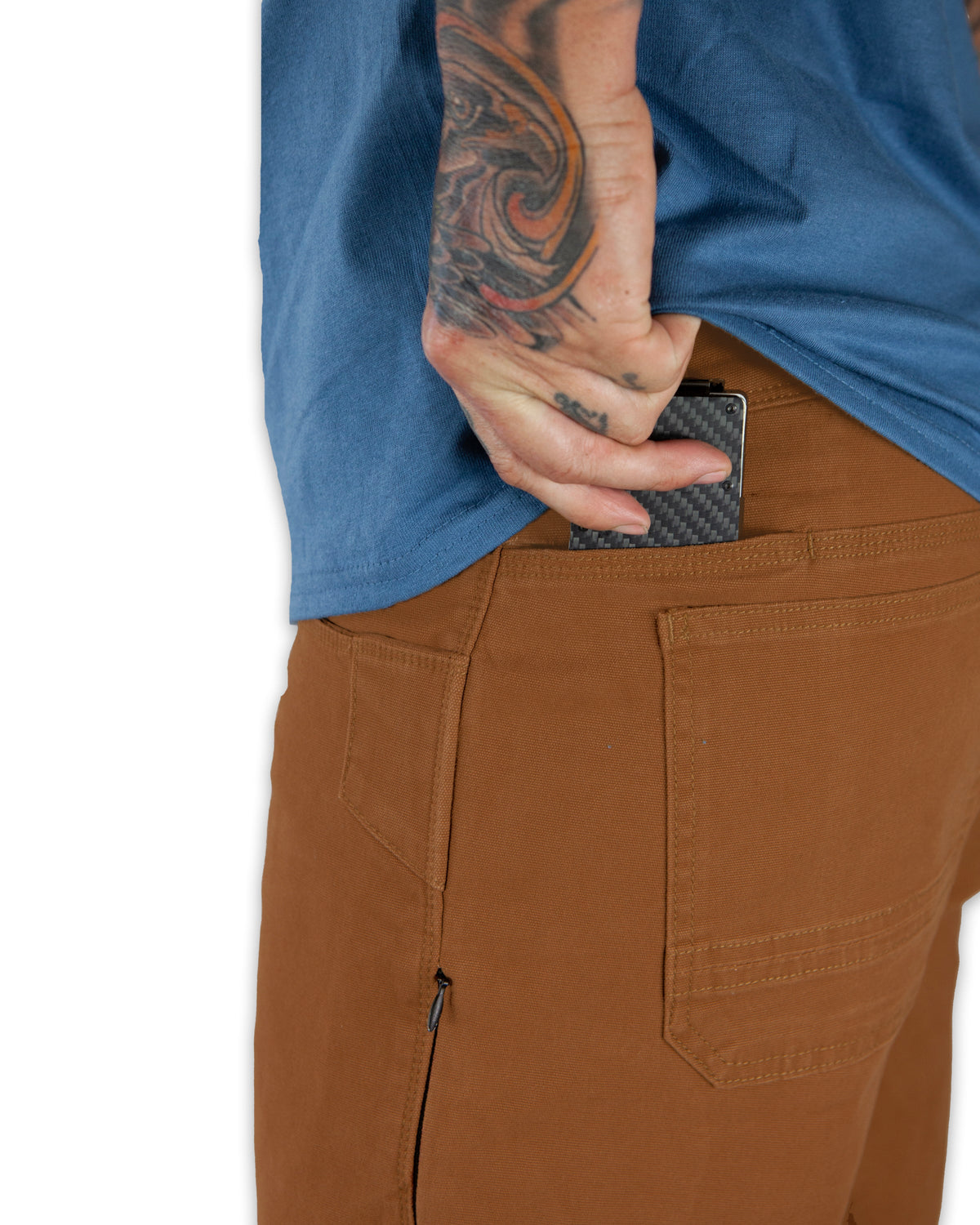 Off The Grid Surplus Havok Shorts 10-inch in tobacco color, featuring durable fabric and a relaxed fit for casual wear.