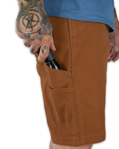 Off The Grid Surplus Havok Shorts 10-inch in tobacco color, featuring durable fabric and a relaxed fit for casual wear.