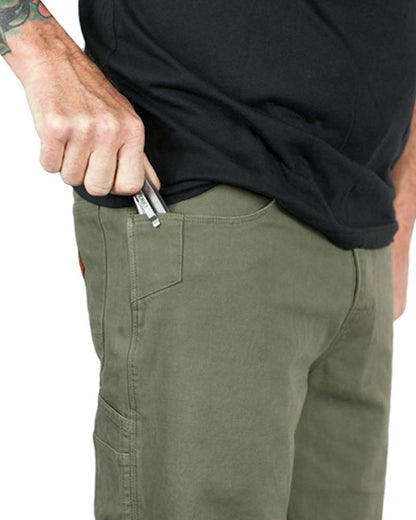 Dark olive Havok Shorts 12-inch from Off The Grid Surplus, showing side view with durable fabric and relaxed fit.