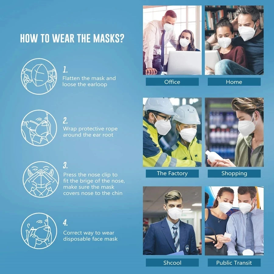 10-200pcs ffp2mask Black kn95 mascarillas negra Adults 5 Layers fpp2 approved kn95 CE Respirator Face Mask ffp2reutilizable ffp3