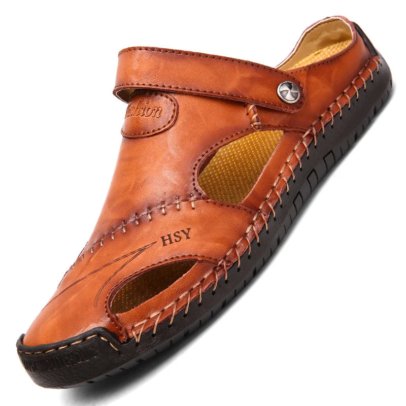 Hot Spring and Summer Large Pu Black Brown Men's Sandals