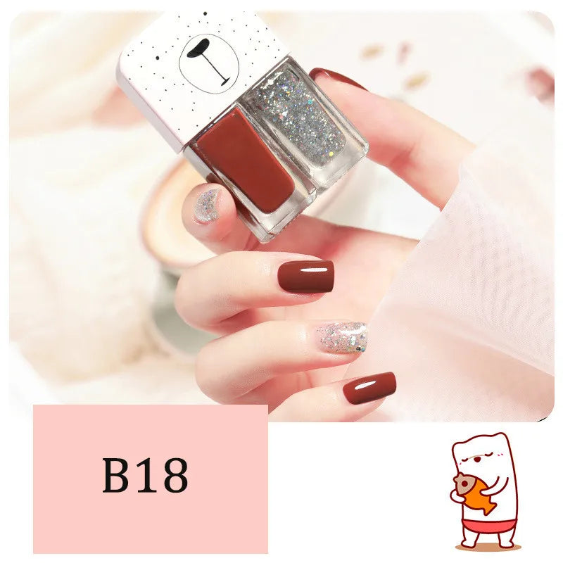 Bright candy-colored nail polish by Blushimmer, 2-in-1 water-based quick-dry manicure with waterproof, lasting finish.