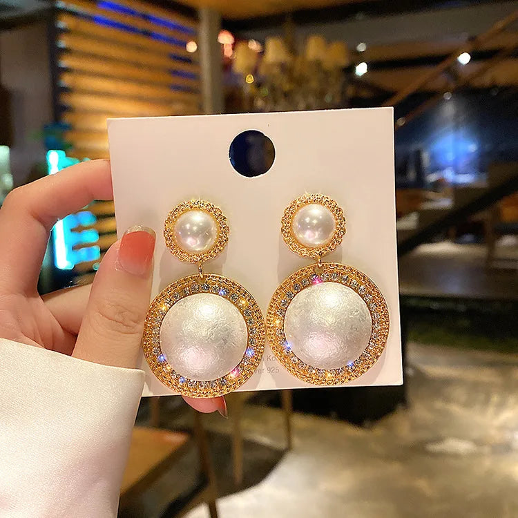 New Large Crystal Pearl Drop Earrings For Women Earing Jewelry Earings Korean Fashion European American Big Earrings Party