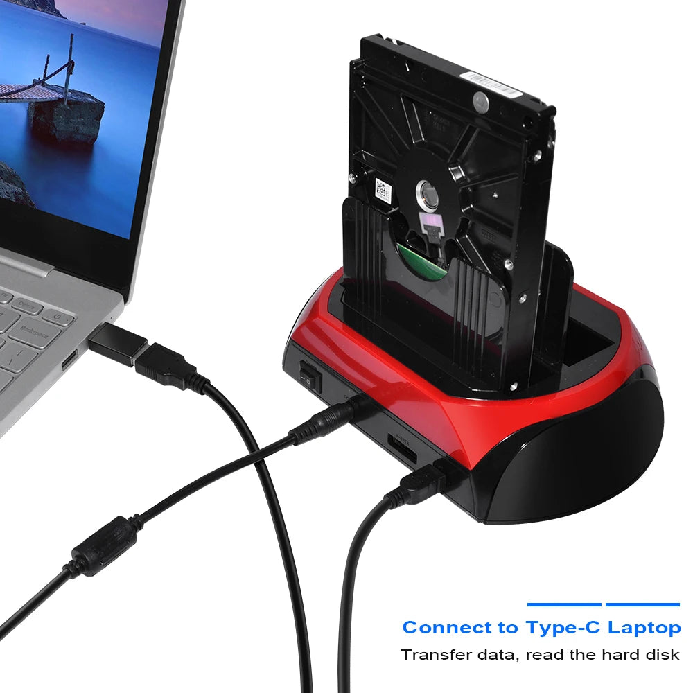 2 IDE 1 SATA USB2.0 Type C Dual External Hard Disk Drive 2.5 inch 3.5 inch Docking Station One Touch Backup OTB HUB Reader