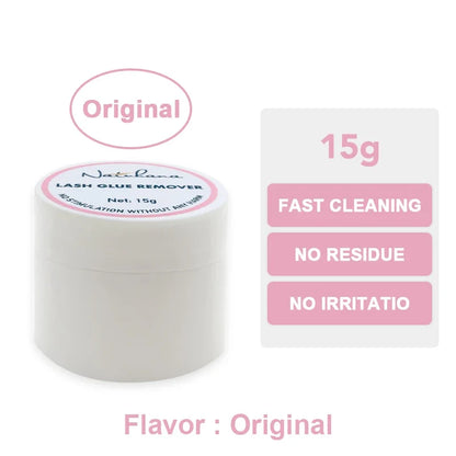 Blushimmer NATUHANA eyelash extension glue remover gel in a small container, plant-based, non-irritating lash adhesive remover.