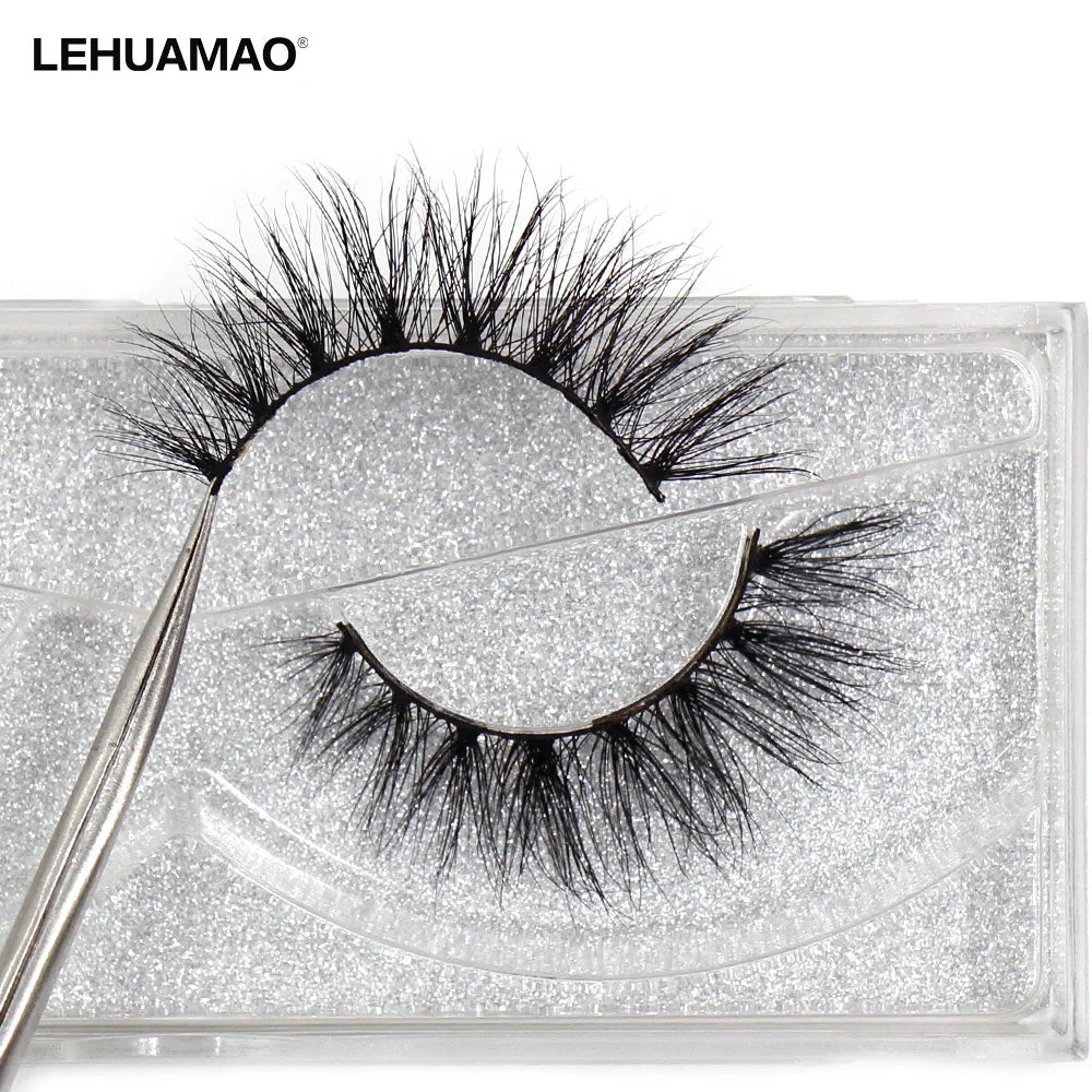 Blushimmer LEHUAMAO 5D Mink Hair false eyelashes with wispy, cross design, fluffy natural look, handmade eyelash extension tools