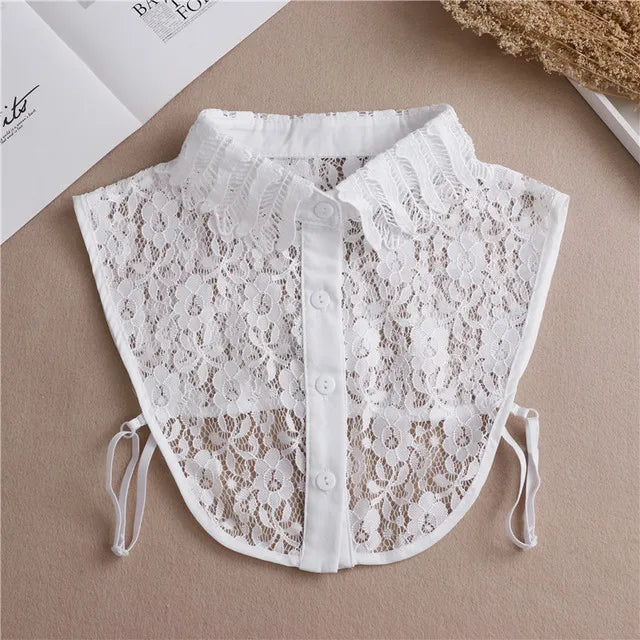 Fashion 2025 Front Tie White Fake Collar for Women Stand Detachable Collar Fake Girls Vintage Lace Ladies False Blouse Collar