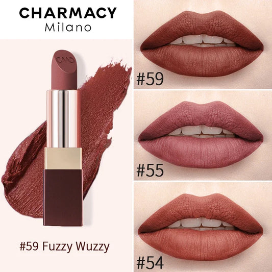 Blushimmer matte lipstick in natural red velvet shade, easy to wear, durable, and perfect for a smooth lip coloring look.
