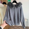 Wholesale Autumn 2026 New Fashion Elegant Casual Simple Solid Color Hooded Fur Collar Long Sleeve Women's Sweater