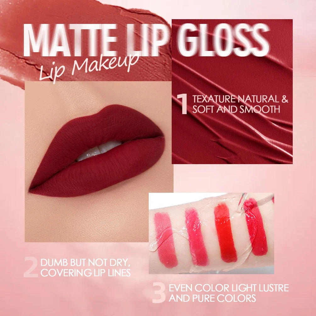 Blushimmer velvet matte nude lip gloss in liquid lipstick form, waterproof, long-lasting, non-stick cup, sexy red finish for women.