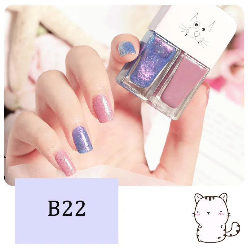 Blushimmer 2-in-1 candy color nail polish with water-based formula, quick-dry, waterproof, bright, and long-lasting for manicures.