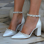 Bridal High Heels Buckle Pointed Toe Ankle Strap Wedding Evening Party Summer Thick 43