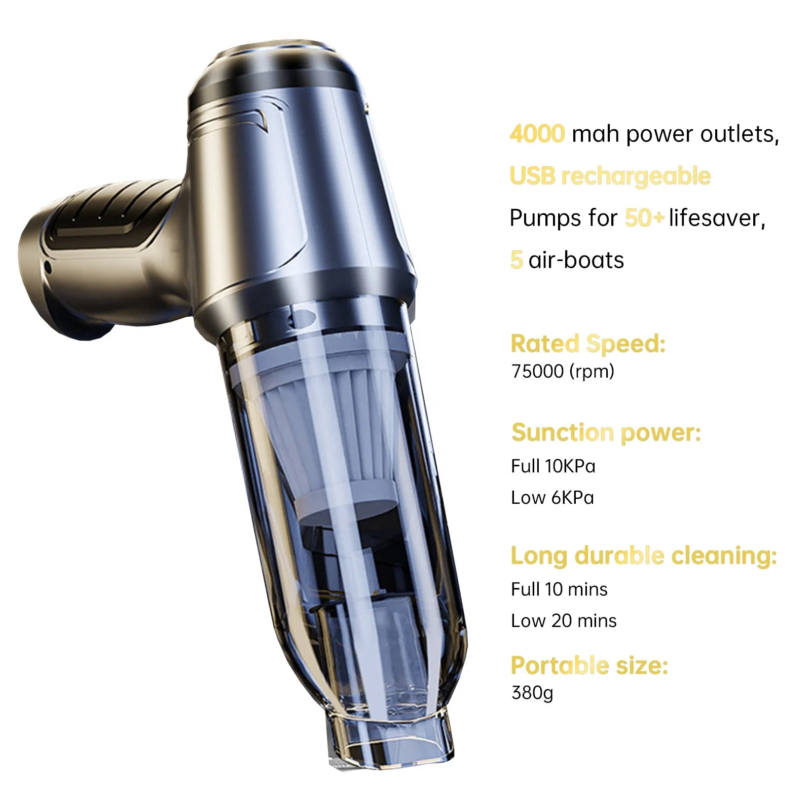 Portable Car Vacuum Cleaner 3 in 1 Rechargeable 4000mah 12000Pa 120W Filter Cordless Brushless Vaccum Air Ship Pump Dust Cleaner