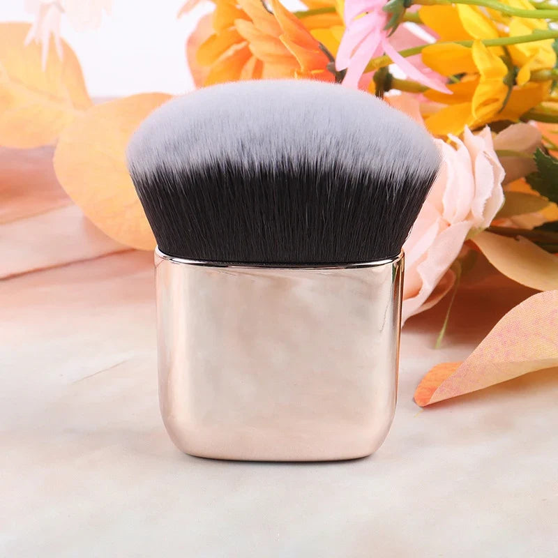 Blushimmer angled foundation makeup brush for liquid bronzer and powder, portable cosmetic tool with wavy bristles for face.
