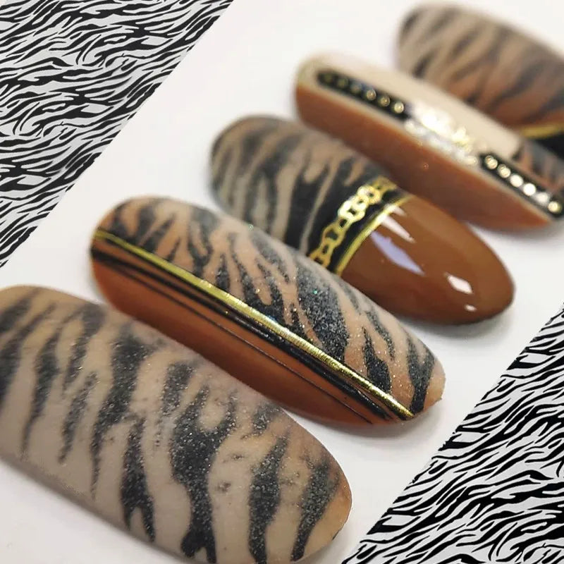 Blushimmer leopard print nail foils and snake skin nail decals for animal-inspired manicure nail art decoration.