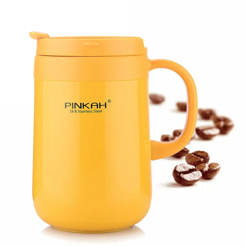 PINKAH 340&460ml Coffee Mug 304 Stainless Steel Thermos Mugs With Handle With Lid Insulated Tea mug Vacuum Cup Office Thermos