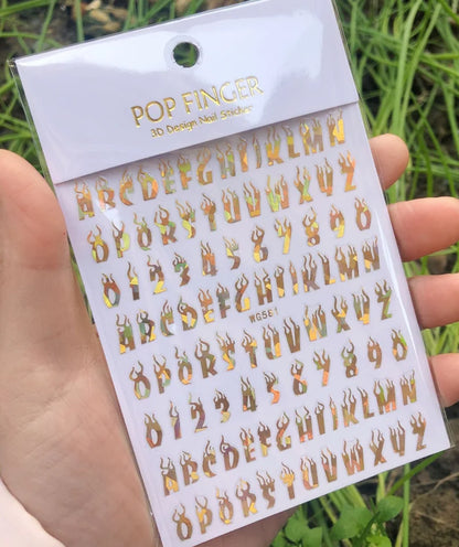 Black Gothic alphabet nail art stickers with Old English font, perfect for decorative nail designs and goth style manicures.