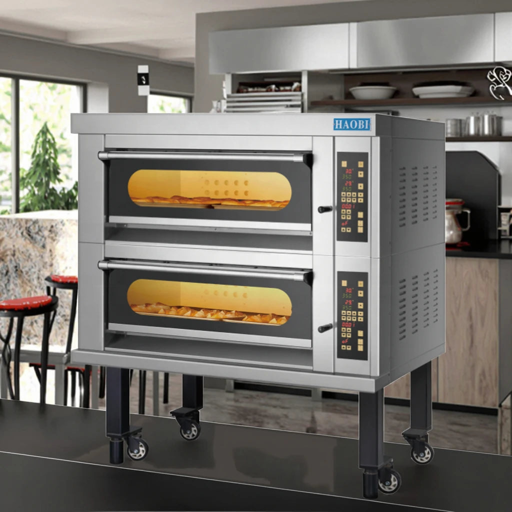YuMai HB-204B Commercial Electric Bakery Oven Two Decks/Four Trays Adjustable Thermostat Drop-Down Door for Manufacturing Plant