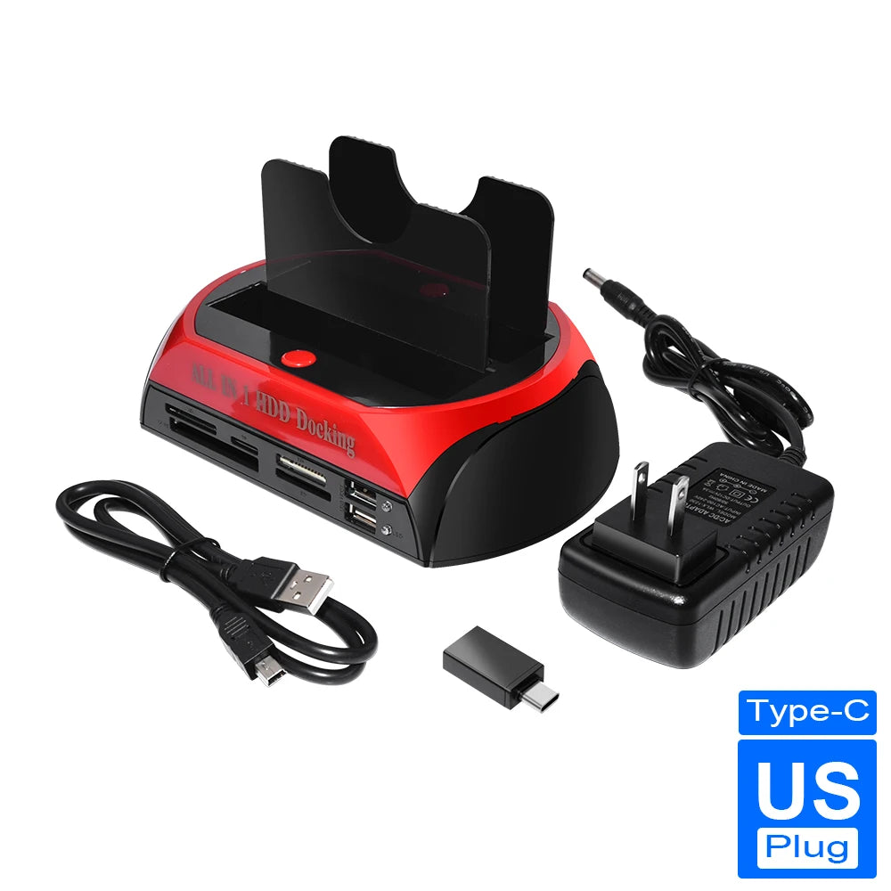 2 IDE 1 SATA USB2.0 Type C Dual External Hard Disk Drive 2.5 inch 3.5 inch Docking Station One Touch Backup OTB HUB Reader