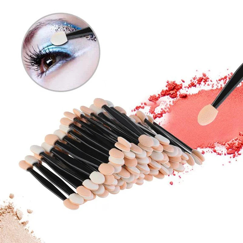Set of 5/30/50/100pcs Blushimmer dual-sided eyeshadow brushes with sponge and nylon tips for makeup application and eye shadow blending.