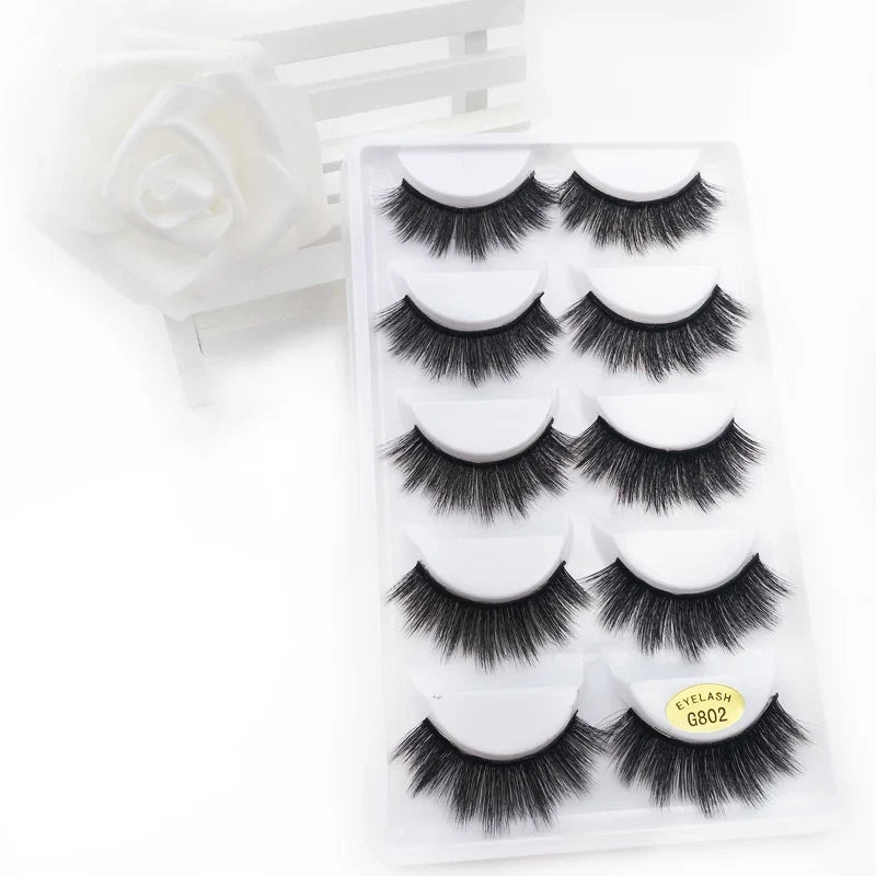 5 Pairs Multipack 3D Mink Lashes False Eyelashes Handmade Wispy Fluffy Long Lashes Natural Eye Makeup Tools Eye Lashes G806
