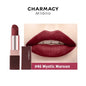 Blushimmer Charmacy matte red velvet lipstick, durable and easy to wear lip color, natural finish, perfect for women’s makeup.
