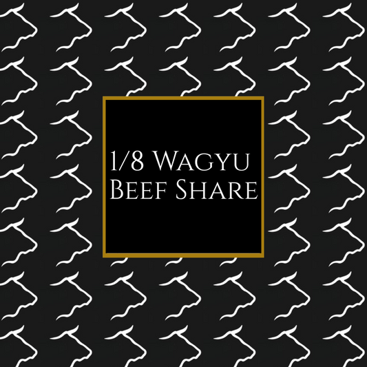 Five Oaks Farm Wagyu beef steak and snack collection with various Wagyu cuts and snacks on a wooden board.