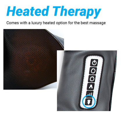 iReliev shiatsu neck and back massager with heated therapy, showing its ergonomic design and massage nodes for soothing relief.
