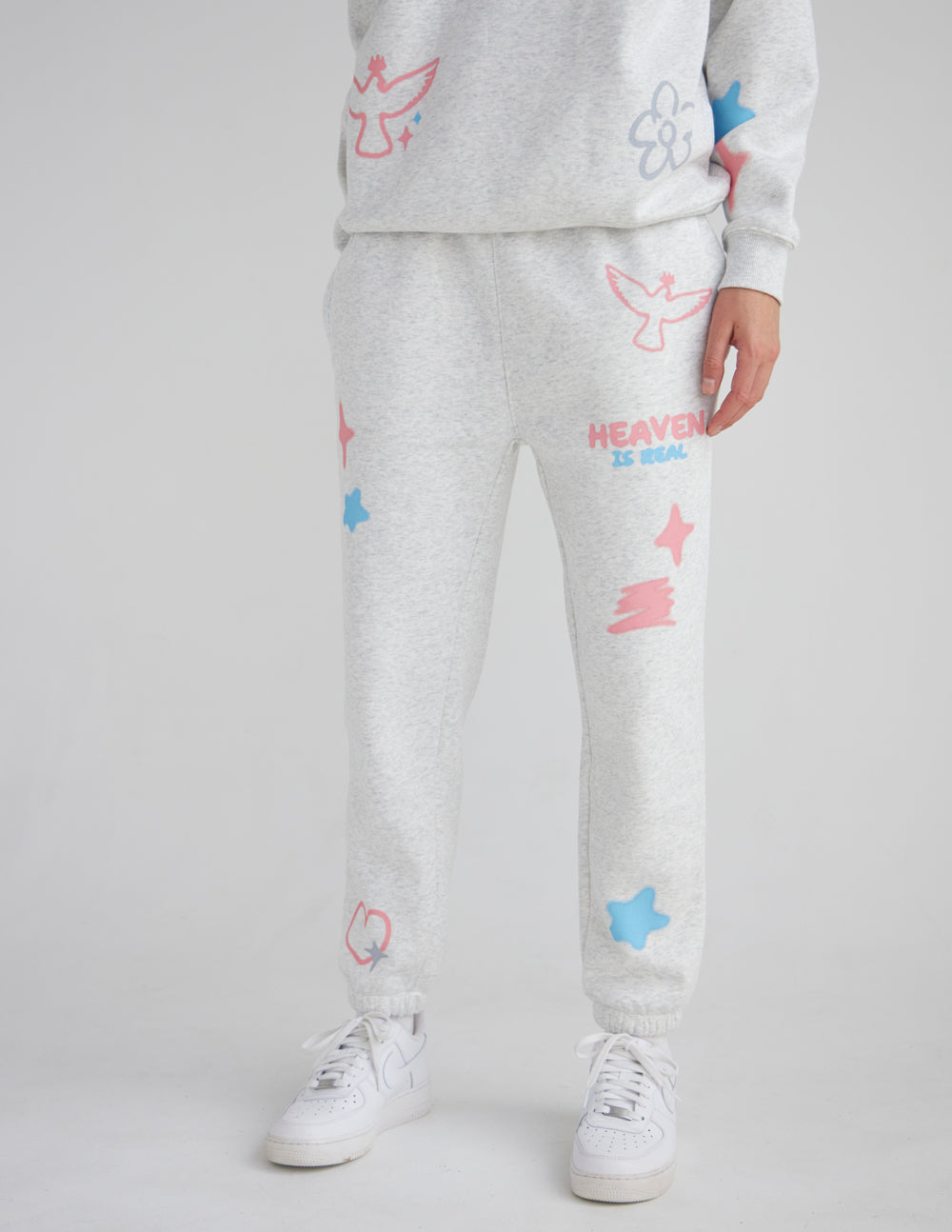 Unisex Heaven Is Real sweatpant by Elevated Faith, shown in gray with elastic waistband and relaxed fit, casual and comfortable clothing