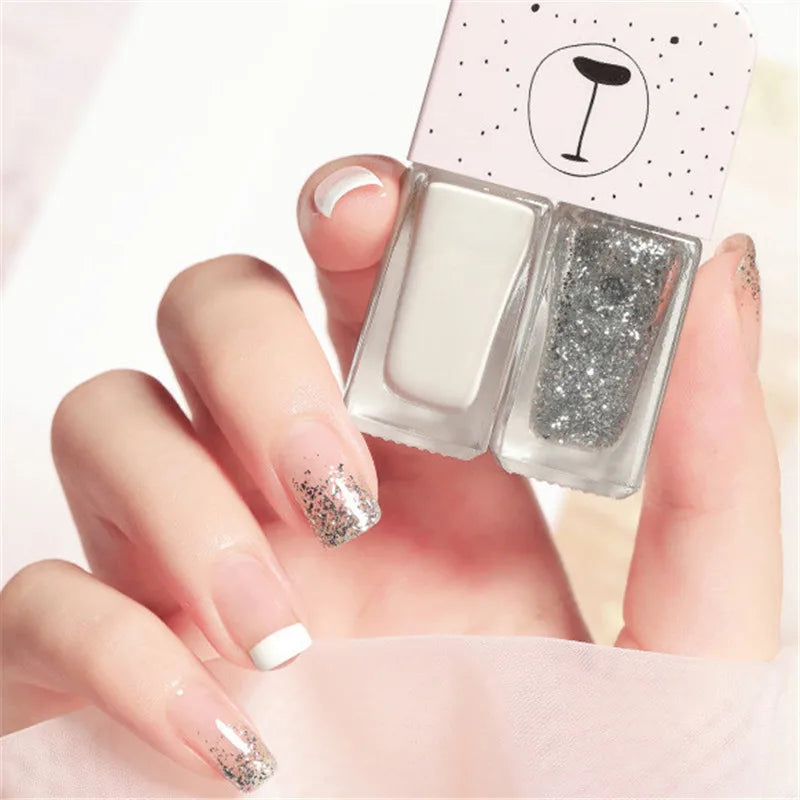 Blushimmer 2-in-1 candy color nail polish with a bright, water-based finish, quick dry, waterproof, and long-lasting for manicures.
