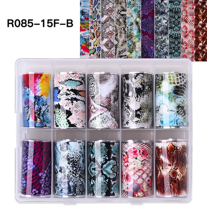 Blushimmer leopard print nail foils and snake skin transfer paper for animal print manicure nail art decoration.