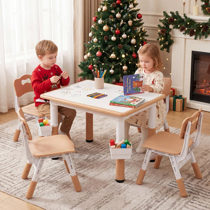 Kids table and four chairs set with adjustable height from GBruno Store, featuring colorful, child-friendly design and sturdy construction.