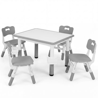 Kids table and four chairs set with adjustable height from GBruno Store, showing the colorful table with matching chairs.