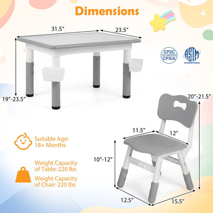 Kids table and four chairs set with adjustable height by GBruno Store, featuring colorful, child-friendly design and sturdy construction.